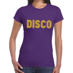 Disco goud glitter tekst t-shirt paars dames - Disco party kleding