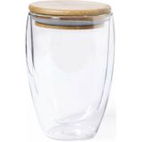 Thermische koffieglazen/theeglazen dubbelwandig - 2x - met bamboe deksel - 350 ml