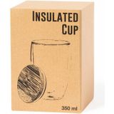 Thermische koffieglazen/theeglazen dubbelwandig - 2x - met bamboe deksel - 350 ml