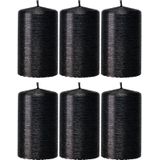 Halloween 6x Zwarte cilinderkaars/stompkaars 6 x 10 cm 25 branduren - Geurloze zwartkleurige kaarsen - Woondecoraties