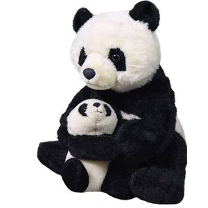 Pluche zwarte panda met jong knuffel 38 cm - Panda Beren  knuffels - Speelgoed voor kinderen