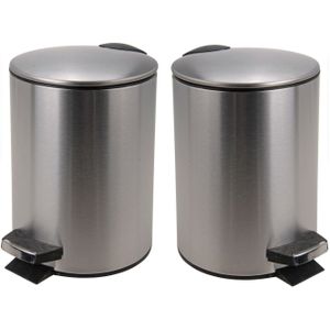 2x stuks pedaalemmers 3 liter van 17.5 x 23.5 cm mat RVS