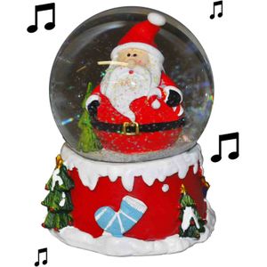Snowglobe kerstman - met geluid - 10 cm - glas