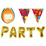 Folat - Verjaardag feestversiering 50 jaar PARTY letters en 16x ballonnen met 2x plastic vlaggetjes