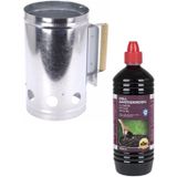 Barbecue starter inclusief bbq aanmaakvloeistof - 1 liter - briketten starter set