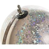 Decoratie wereldbol/globe lichtroze/zilver op metalen voet/standaard 40 x 22 cm - Iriserend effect -  Landen/continenten topografie