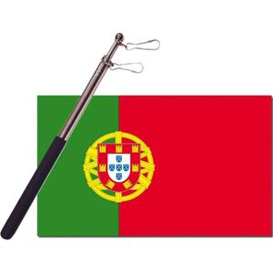 Landen vlag Portugal - 90 x 150 cm - met compacte draagbare telescoop vlaggenstok - zwaaivlaggen