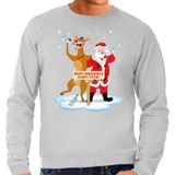 Grote maten foute kersttrui / sweater dronken kerstman en rendier Rudolf - grijs voor heren - Kersttruien / Kerst outfit