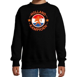 Zwarte fan sweater voor kinderen - Holland kampioen met leeuw - Nederland supporter - EK/ WK trui / outfit