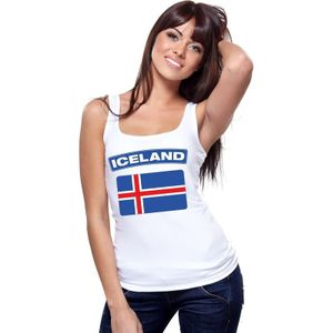 Ijsland singlet shirt/ tanktop met Ijslandse vlag wit dames