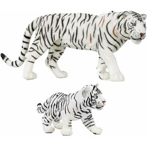 Plastic speelgoed figuren dieren setje witte tijgers familie van 2x stuks - Moeder en kind - 15 en 7 cm