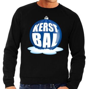 Foute kersttrui kerstbal blauw op zwarte sweater voor heren - kersttruien