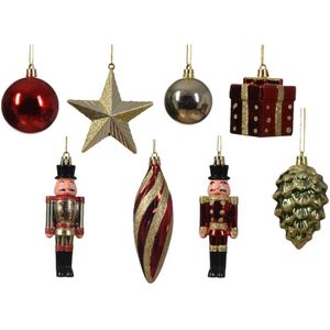 Decoris kersthangers kerst figuurtjes 20x - rood/goud -kunststof - 13 cm