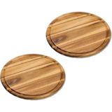 3x stuks houten broodplanken/serveerplanken rond met sapgroef 30 cm - Snijplanken/serveerplanken van hout