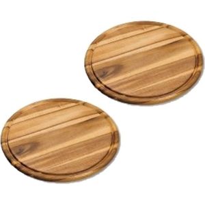 3x stuks houten broodplanken/serveerplanken rond met sapgroef 30 cm - Snijplanken/serveerplanken van hout
