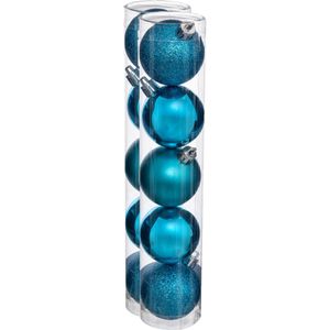 10x stuks kerstballen turquoise blauw glans en mat kunststof diameter 5 cm - Kerstboom versiering