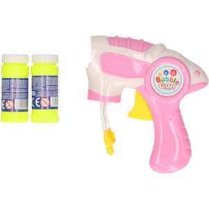 Bellenblaas speelgoed pistool - met vullingen - roze - 15 cm - plastic - bellen blazen - buiten/fun/verjaardag