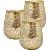 Set van 3x stuks glazen design windlicht/kaarsenhouder in de kleur champagne goud met formaat 12 x 15 x 12 cm. Voor waxinelichtjes