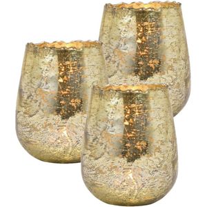 Set van 3x stuks glazen design windlicht/kaarsenhouder in de kleur champagne goud met formaat 12 x 15 x 12 cm. Voor waxinelichtjes