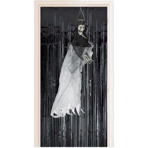 Horror decoratie pakket hangende heks pop met zwart deurgordijn - Halloween thema versiering