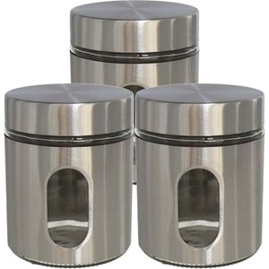 Gerim - Voedsel bewaren voorraad pot - 4x stuks - zilver rvs - deksel - 700 ml