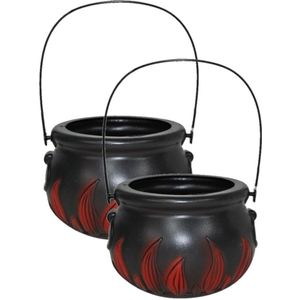 Set van 2x stuks zwarte heksenketel/kookpot voor kinderen 15 cm - Heksen verkleed accessoires