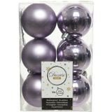 12x Lila paarse kunststof kerstballen 6 cm - Mat/glans - Onbreekbare plastic kerstballen - Kerstboomversiering lila paars
