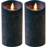 2x Donkerblauwe LED kaars / stompkaars 15 cm - Luxe kaarsen op batterijen met bewegende vlam