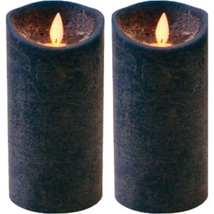 2x Donkerblauwe LED kaars / stompkaars 15 cm - Luxe kaarsen op batterijen met bewegende vlam