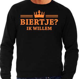 Bellatio Decorations Koningsdag sweater voor heren - biertje - zwart - glitters - feestkleding