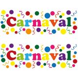 Carnaval/party decoratie raamsticker - 2x - gekleurde letters - versiering - 75 x 25 cm