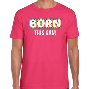 Bellatio Decorations Gay Pride shirt - born this gay - regenboog - heren - roze