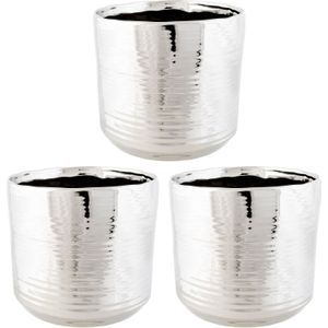 3x Zilveren ronde plantenpotten/bloempotten Cerchio 16,5 cm keramiek - Plantenpot/bloempot metallic zilver - Woonaccessoires