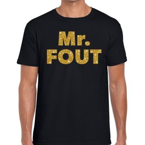 Mr. Fout gouden glitter tekst t-shirt zwart heren - Foute party kleding