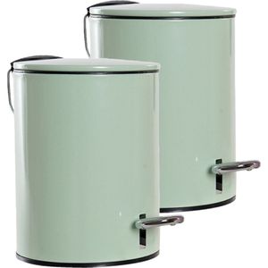 2x stuks metalen vuilnisbakken/pedaalemmers groen 3 liter 23 cm - Afvalemmers - Kleine prullenbakken