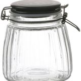 Urban Living Voorraadpot/bewaarpot - 6x - 1L - glas - met beugelsluiting - mat zwarte deksel