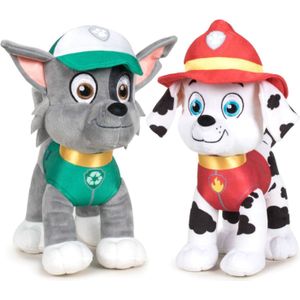 Paw Patrol figuren speelgoed knuffels set van 2x karakters Marshall en Rocky 19 cm - De leukste hondjes
