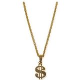 Foute party Mrs. FOUT verkleed set pet zwart/goud voor dames met een plastic gouden dollar ketting