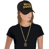 Foute party Mrs. FOUT verkleed set pet zwart/goud voor dames met een plastic gouden dollar ketting