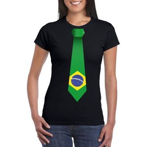 Zwart t-shirt met Braziliaanse vlag stropdas dames -  Brazilie supporter
