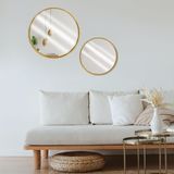 Wandspiegels set rond - 2x - goud - 30 cm + 40 cm - hout