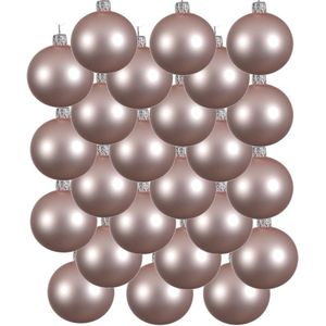 24x Lichtroze glazen kerstballen 8 cm - Mat/matte - Kerstboomversiering lichtroze