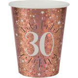 Verjaardag feest bekertjes leeftijd - 50x - 30 jaar - rose goud - karton - 270 ml