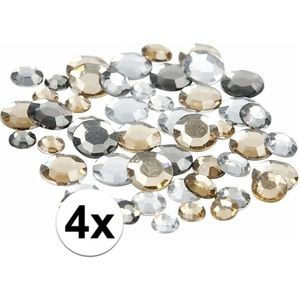 4x Zakjes met ronde strass steentjes zilver mix 360 stuks - hobby materiaal - knutselen