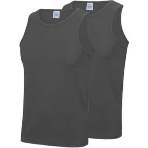 2-Pack Maat M - Sport singlets/hemden grijs voor heren - Hardloopshirts/sportshirts - Sporten/hardlopen/fitness/bodybuilding - Sportkleding top grijs voor mannen