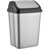 Zilver/zwarte vuilnisbak/vuilnisemmer kunststof 5 liter - Vuilnisemmers/vuilnisbakken/prullenbakken - Kantoor/keuken prullenbakken