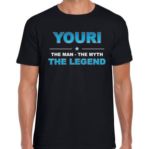 Naam cadeau Youri - The man, The myth the legend t-shirt  zwart voor heren - Cadeau shirt voor o.a verjaardag/ vaderdag/ pensioen/ geslaagd/ bedankt