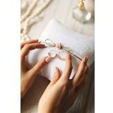 Bruiloft/Huwelijk ringen kussen met roze roosjes 16 x 16 cm