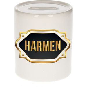 Harmen naam cadeau spaarpot met gouden embleem - kado verjaardag/ vaderdag/ pensioen/ geslaagd/ bedankt