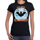 Happy Halloween vleermuis verkleed t-shirt zwart voor dames - horror vleermuis/vleermuizen shirt / kleding / kostuum